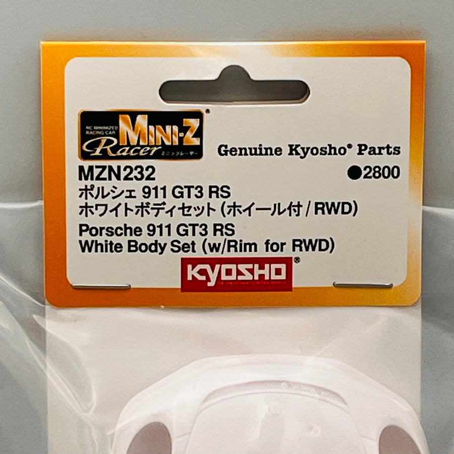 Kyosho Mini-z Racer Porsche 911 GT3 RS White Body set (w/rims) MZN232