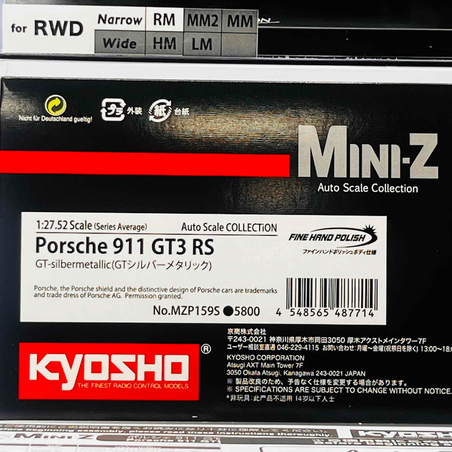 Kyosho Mini-z Body ASC MR04N-RM Porsche 911 GT3 RS GT-silbermetallic MZP159S
