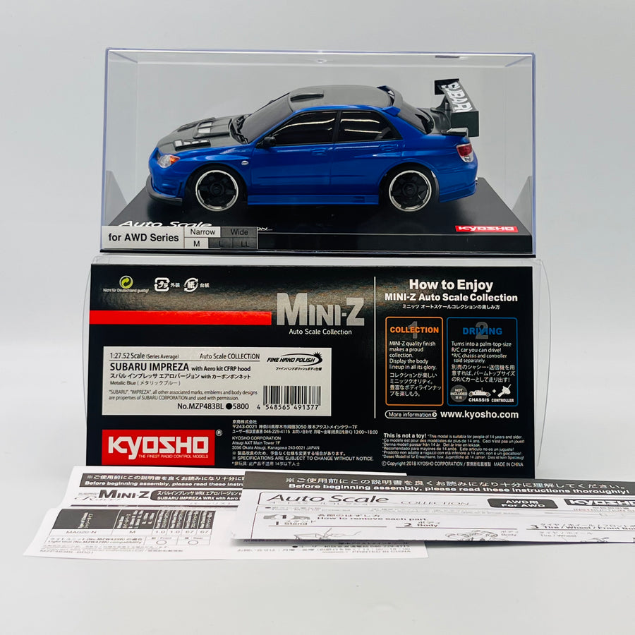 Kyosho Mini-z Body SUBARU IMPREZA with Aero kit CFRP hood Metallic Blue MZP483BL