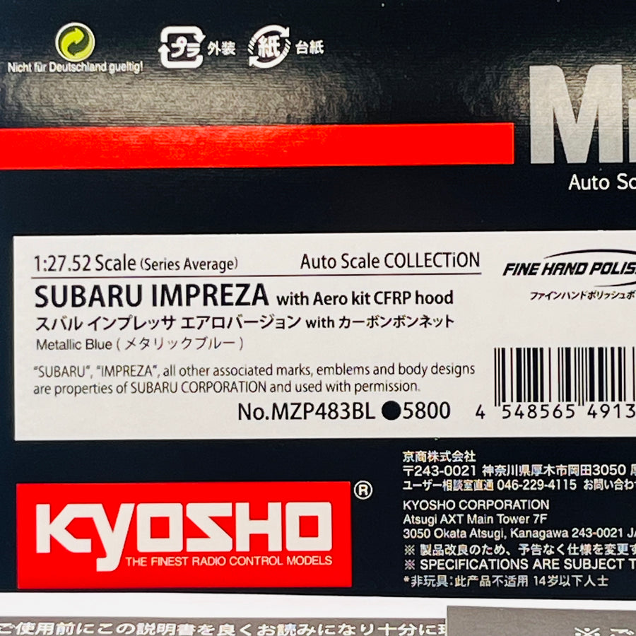Kyosho Mini-z Body SUBARU IMPREZA with Aero kit CFRP hood Metallic Blue MZP483BL