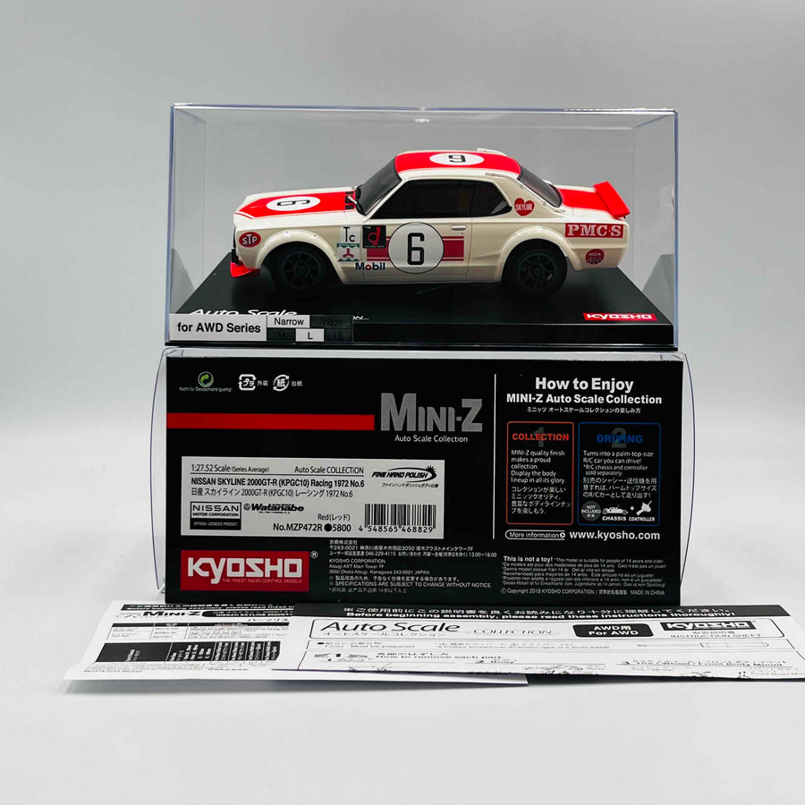Kyosho Mini-z Body Nissan Skyline 2000GT-R (KPGC10) Racing 1972 #6 Red MZP472R