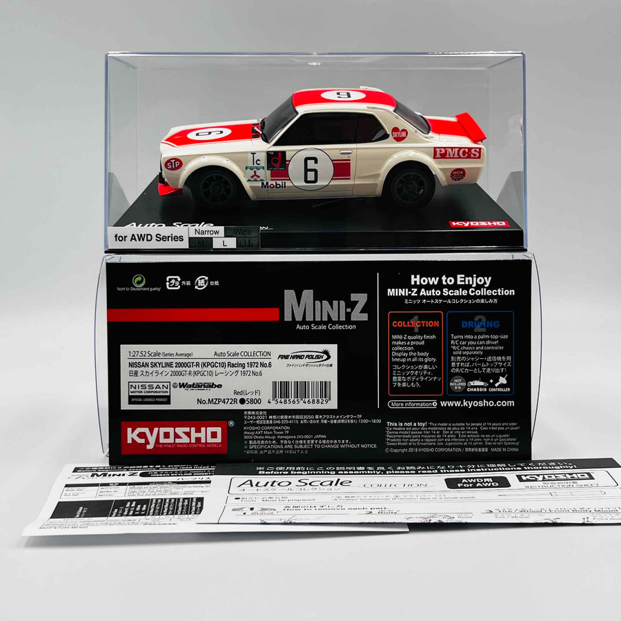 Kyosho Mini-z Body Nissan Skyline 2000GT-R (KPGC10) Racing 1972 #6 Red MZP472R