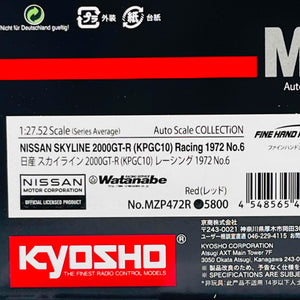 Kyosho Mini-z Body Nissan Skyline 2000GT-R (KPGC10) Racing 1972 #6 Red MZP472R