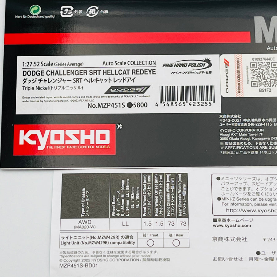 Kyosho Mini-z Body ASC DODGE CHALLEGER SRT HELLCAT REDEYE MZP451S