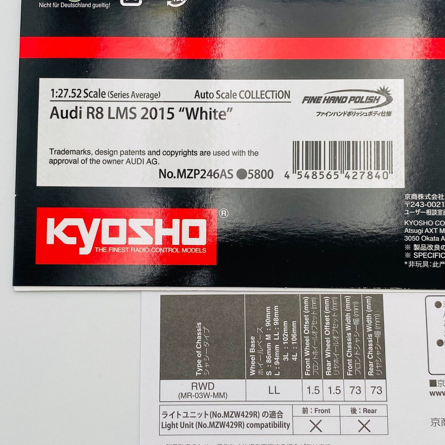 Kyosho MINI-Z Body ASC MR03W-MM Audi R8 LMS 2015 "White" MZP246AS