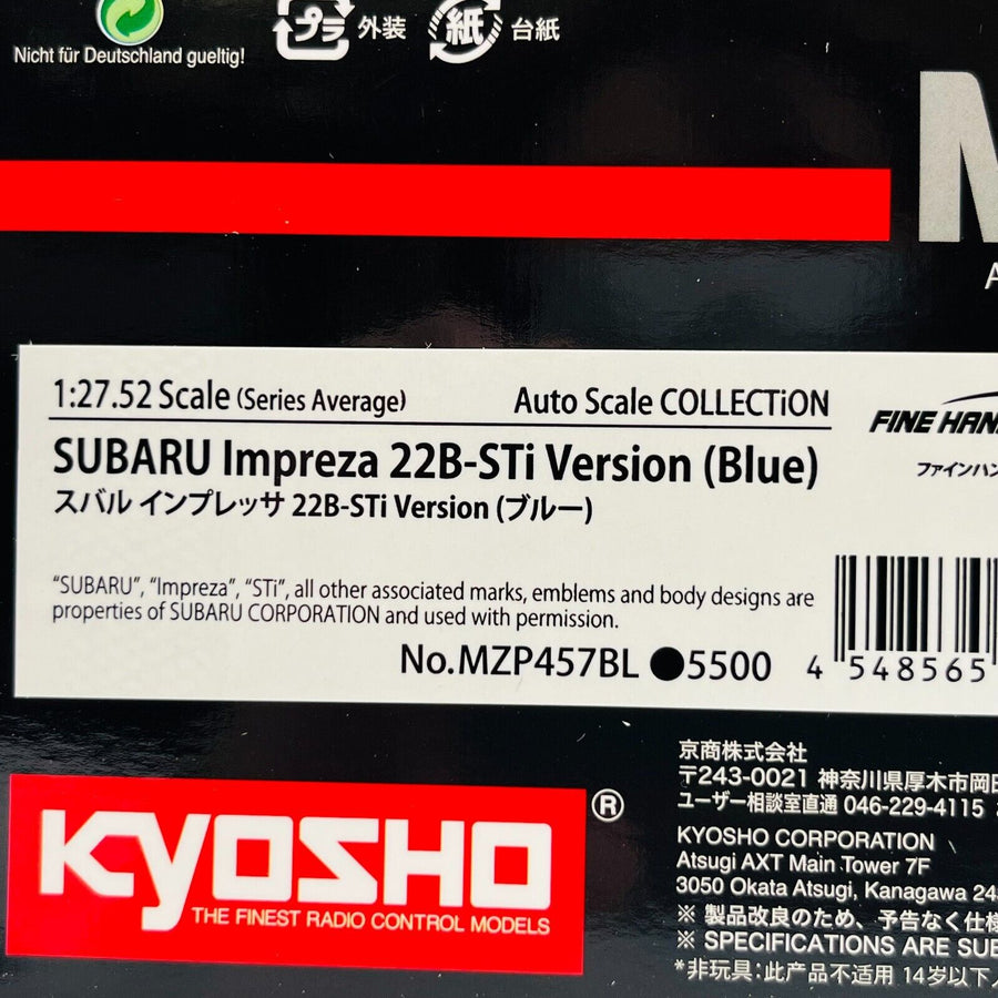 Kyosho Mini-z Body ASC SUBARU IMPREZA 22B-STi Blue MZP457BL