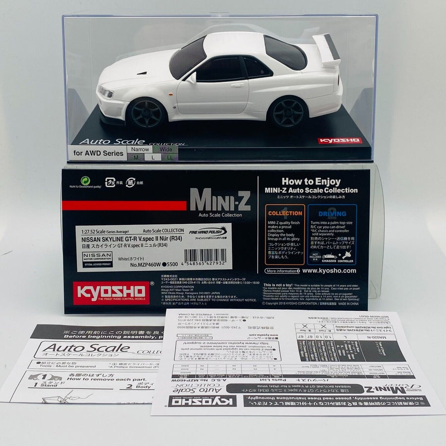 Kyosho MINI-Z Body NISSAN SKYLINE GT-R R34 V.specⅡNur White MZP460W