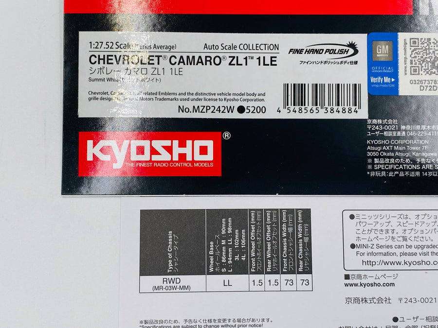 Kyosho Mini-z Body ASC CHEVROLET CAMARO ZL1 1LE MZP242W