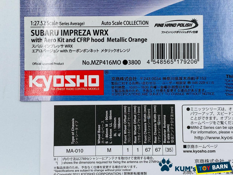 Kyosho Mini-z Body ASC SUBARU IMPREZA WRX with Aero Kit Metallic Orange MZP416MO