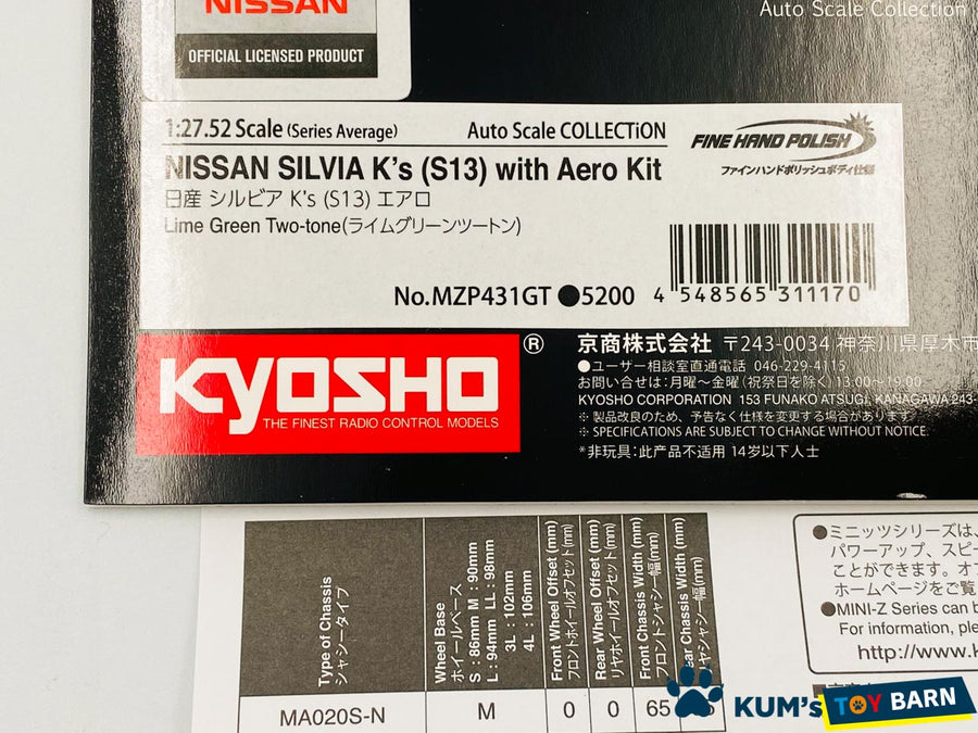 Kyosho Mini-z Body ASC NISSAN SILVIA K’s S13 with Aero Kit MZP431GT