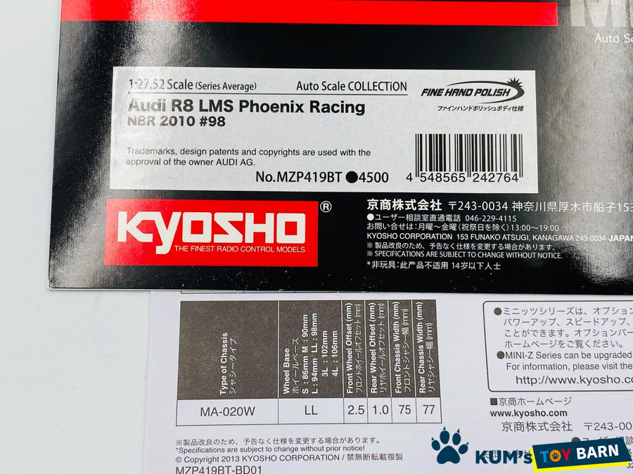 Kyosho Mini-z Body ASC AUDI R8 LMS Phoenix Racimg NBR 2010 #98 MZP419BT